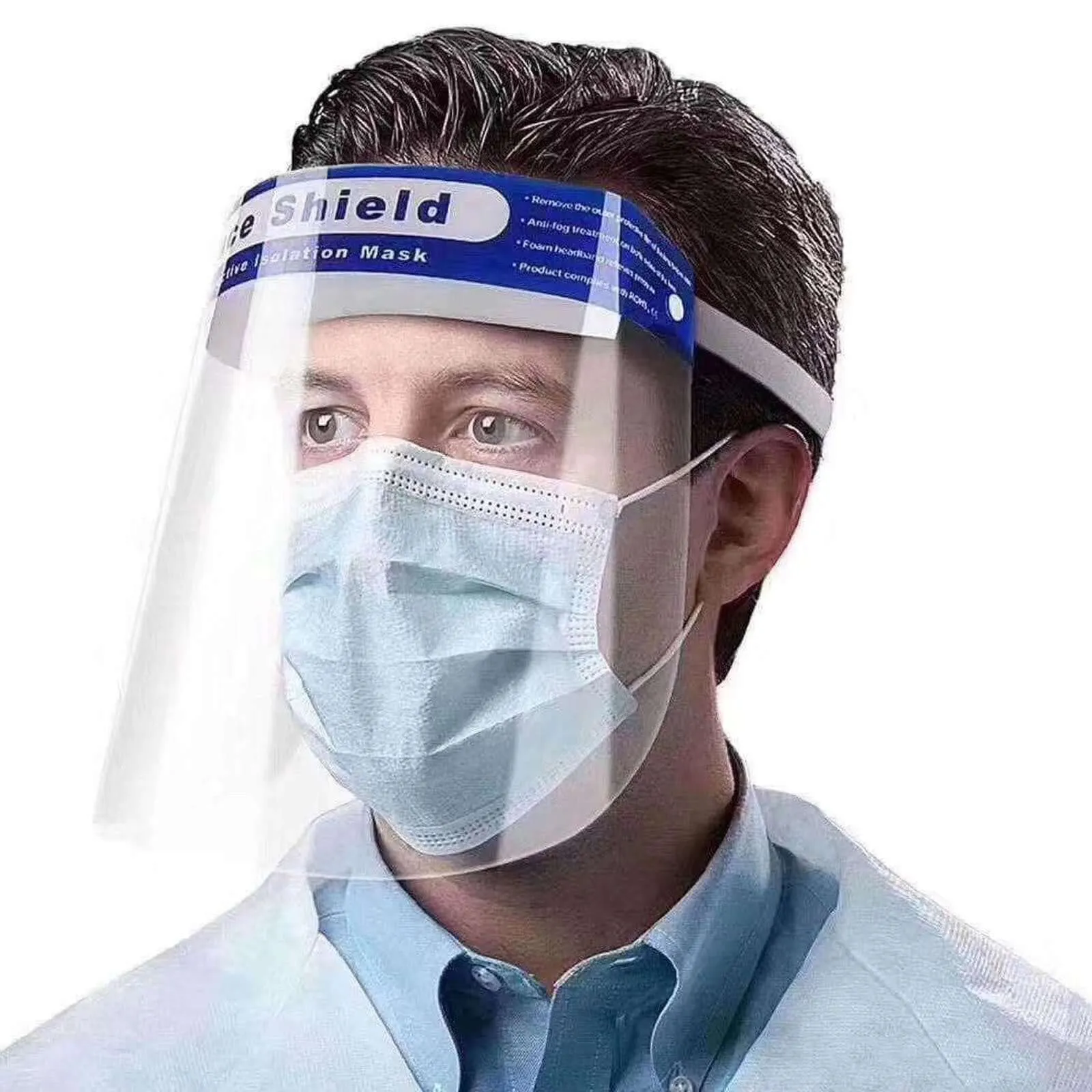10 Pack Bulk Protective Disposable Face Shield Mask with Elastic Band and Comfort Sponge - Protects from Sneezing, Splash, Droplets