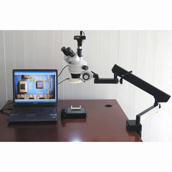 AmScope SM-6T Series Trinocular Articulating Zoom Microscope 7X-45X Magnification With Ring Light