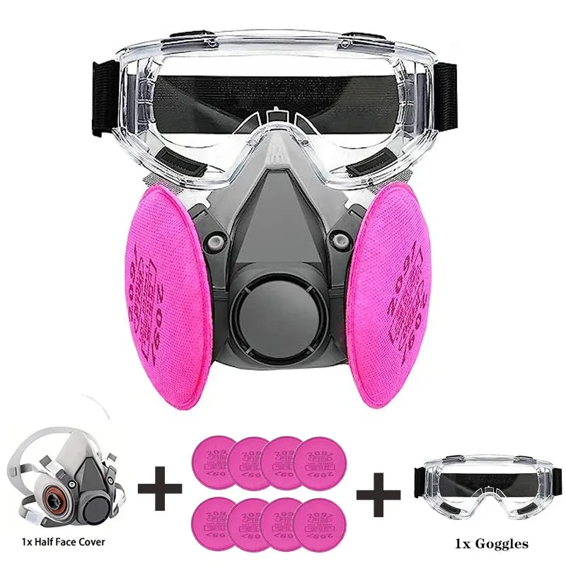 ELMAS Reusable Half Face Mask with 6 Filters & Goggles