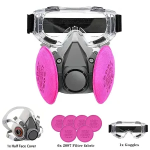 ELMAS Reusable Half Face Mask with 6 Filters & Goggles