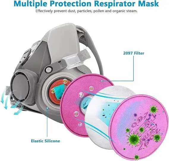 ELMAS Reusable Half Face Mask with 6 Filters & Goggles