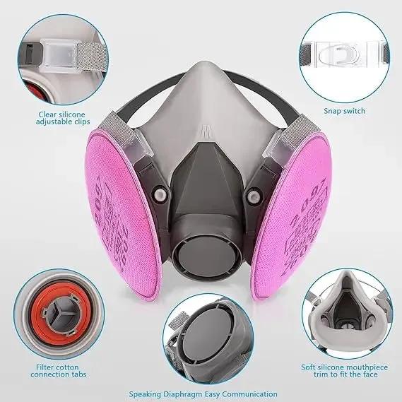 ELMAS Reusable Half Face Mask with 6 Filters & Goggles