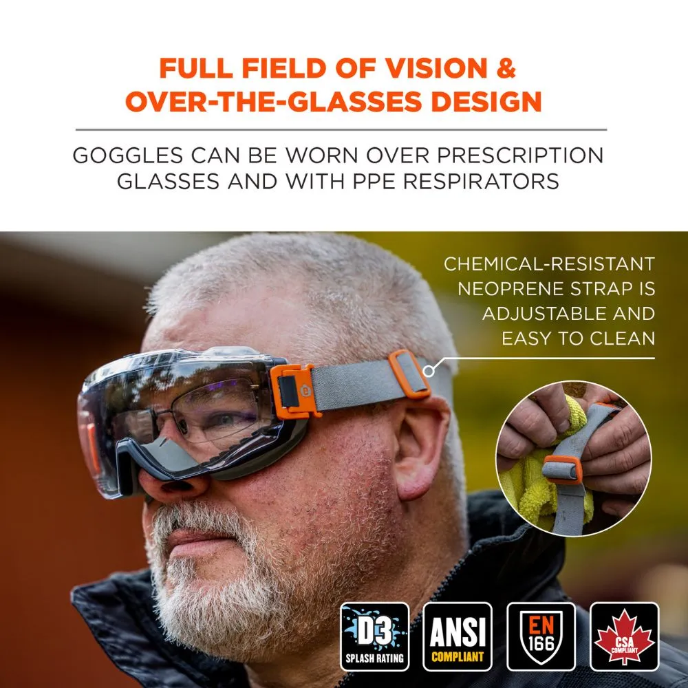Ergodyne 60302 MODI-NEO Clear Lens Gray OTG Safety Goggles Neoprene Strap