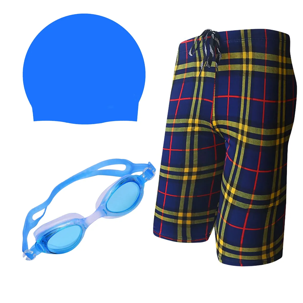Fancydresswale Swimming kit for boys, Swimming short, Swimming goggle and silicon cap- 11 designs- free size fits to 60-75kg
