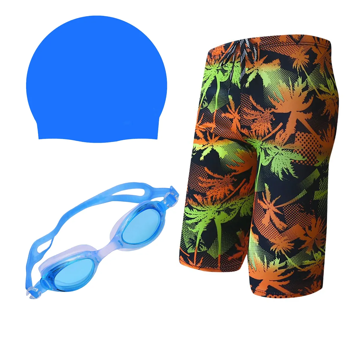 Fancydresswale Swimming kit for boys, Swimming short, Swimming goggle and silicon cap- 11 designs- free size fits to 60-75kg