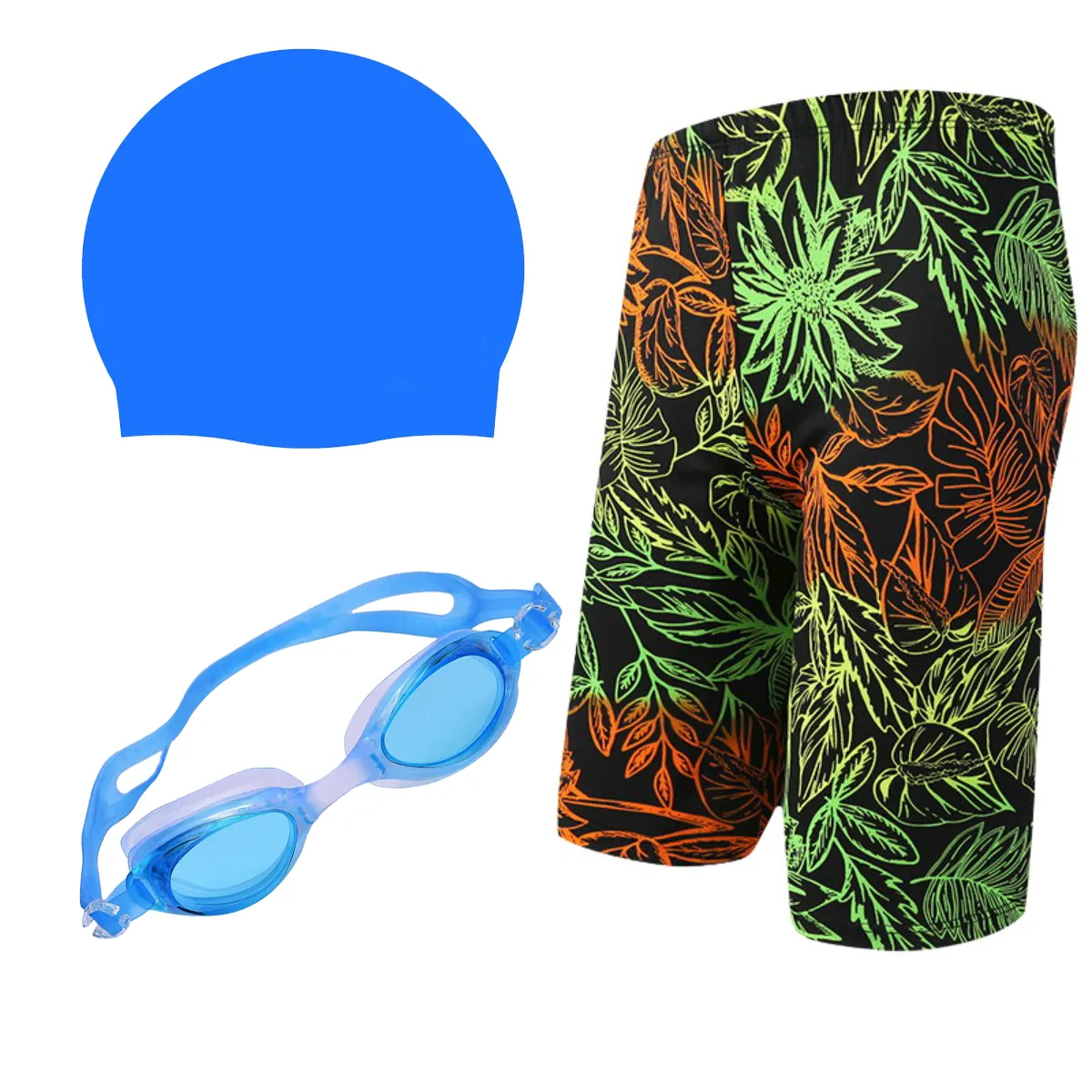 Fancydresswale Swimming kit for boys, Swimming short, Swimming goggle and silicon cap- 11 designs- free size fits to 60-75kg