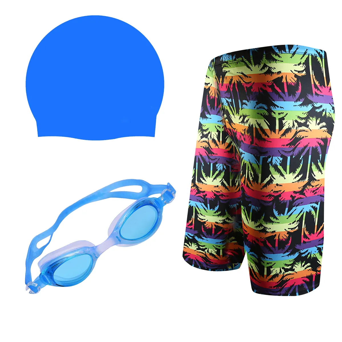 Fancydresswale Swimming kit for boys, Swimming short, Swimming goggle and silicon cap- 11 designs- free size fits to 60-75kg
