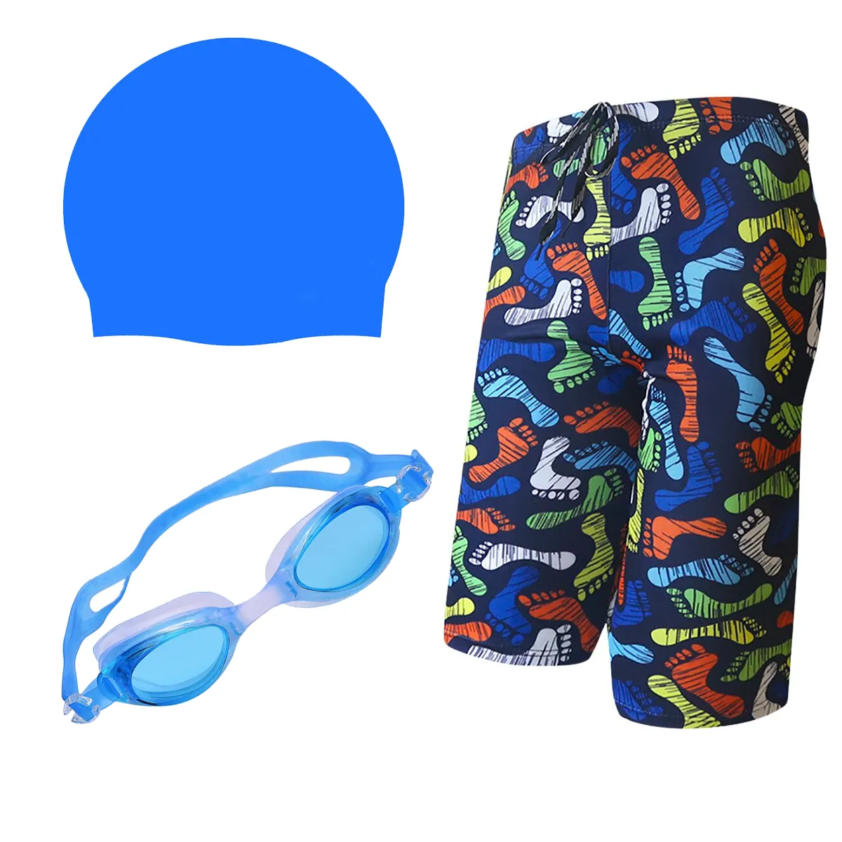 Fancydresswale Swimming kit for boys, Swimming short, Swimming goggle and silicon cap- 11 designs- free size fits to 60-75kg