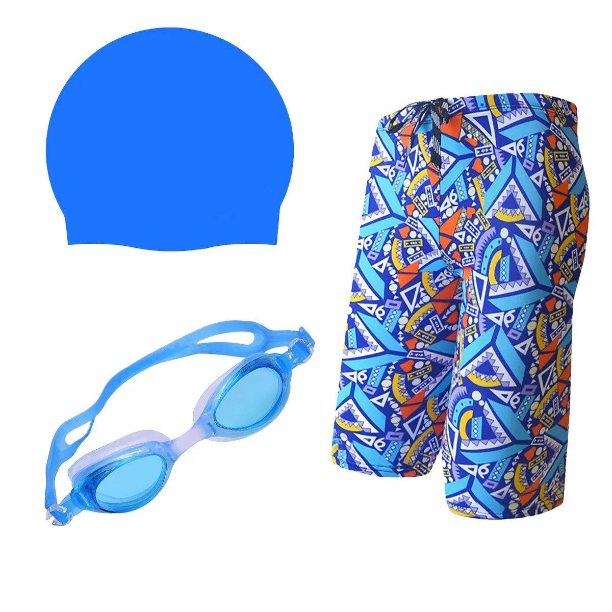Fancydresswale Swimming kit for boys, Swimming short, Swimming goggle and silicon cap- 11 designs- free size fits to 60-75kg