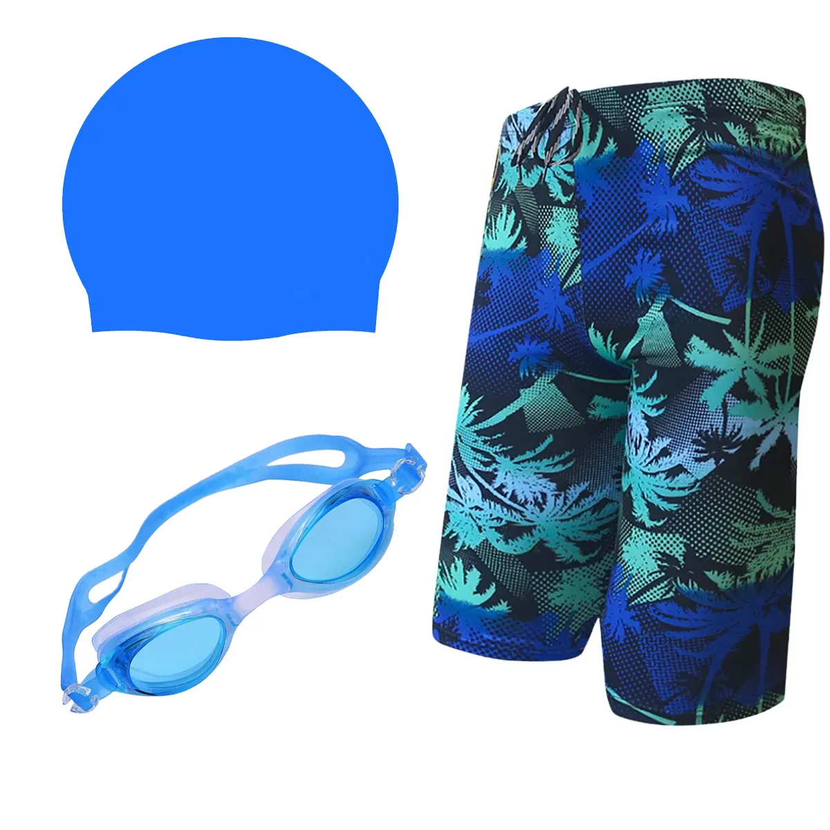 Fancydresswale Swimming kit for boys, Swimming short, Swimming goggle and silicon cap- 11 designs- free size fits to 60-75kg