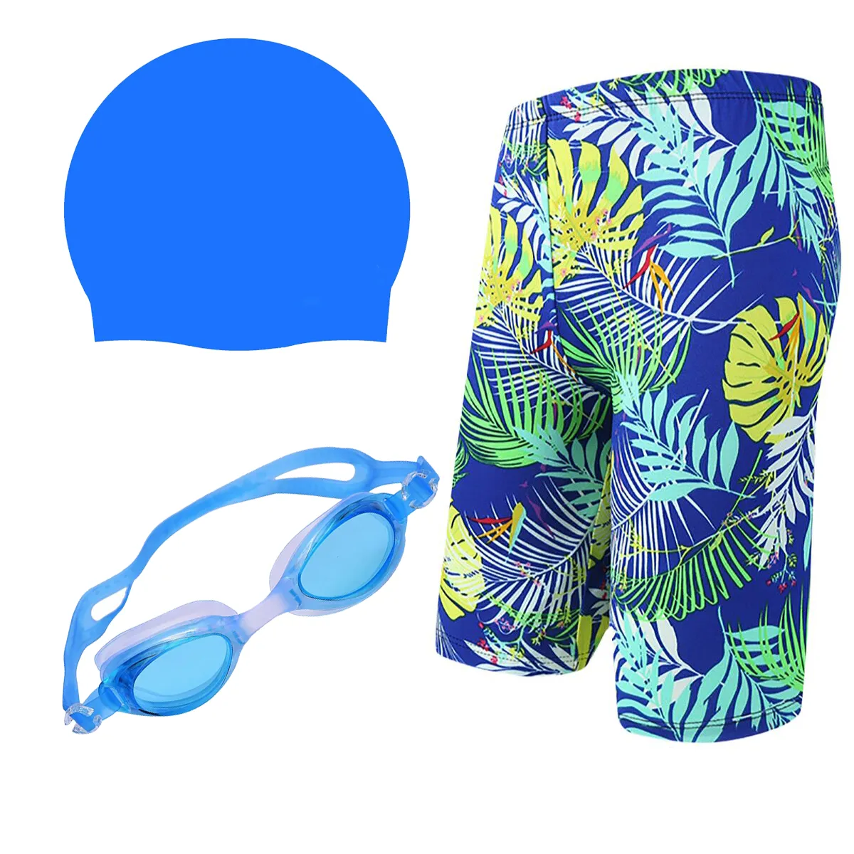Fancydresswale Swimming kit for boys, Swimming short, Swimming goggle and silicon cap- 11 designs- free size fits to 60-75kg