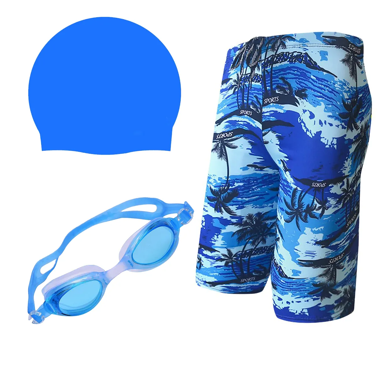 Fancydresswale Swimming kit for boys, Swimming short, Swimming goggle and silicon cap- 11 designs- free size fits to 60-75kg
