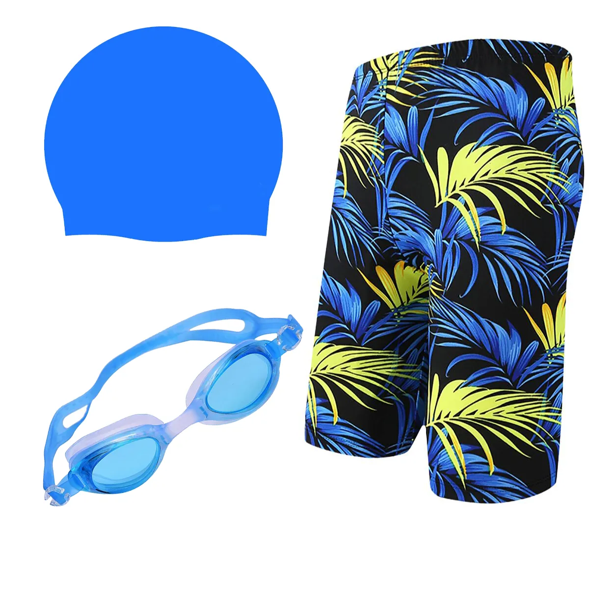 Fancydresswale Swimming kit for boys, Swimming short, Swimming goggle and silicon cap- 11 designs- free size fits to 60-75kg