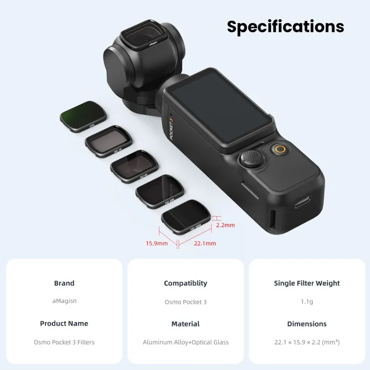 For DJI Osmo Pocket 3 aMagisn HD Double Sided Coated Filters Sports Camera Protective Goggles, Style: ND16 ND64 ND256 ND1000