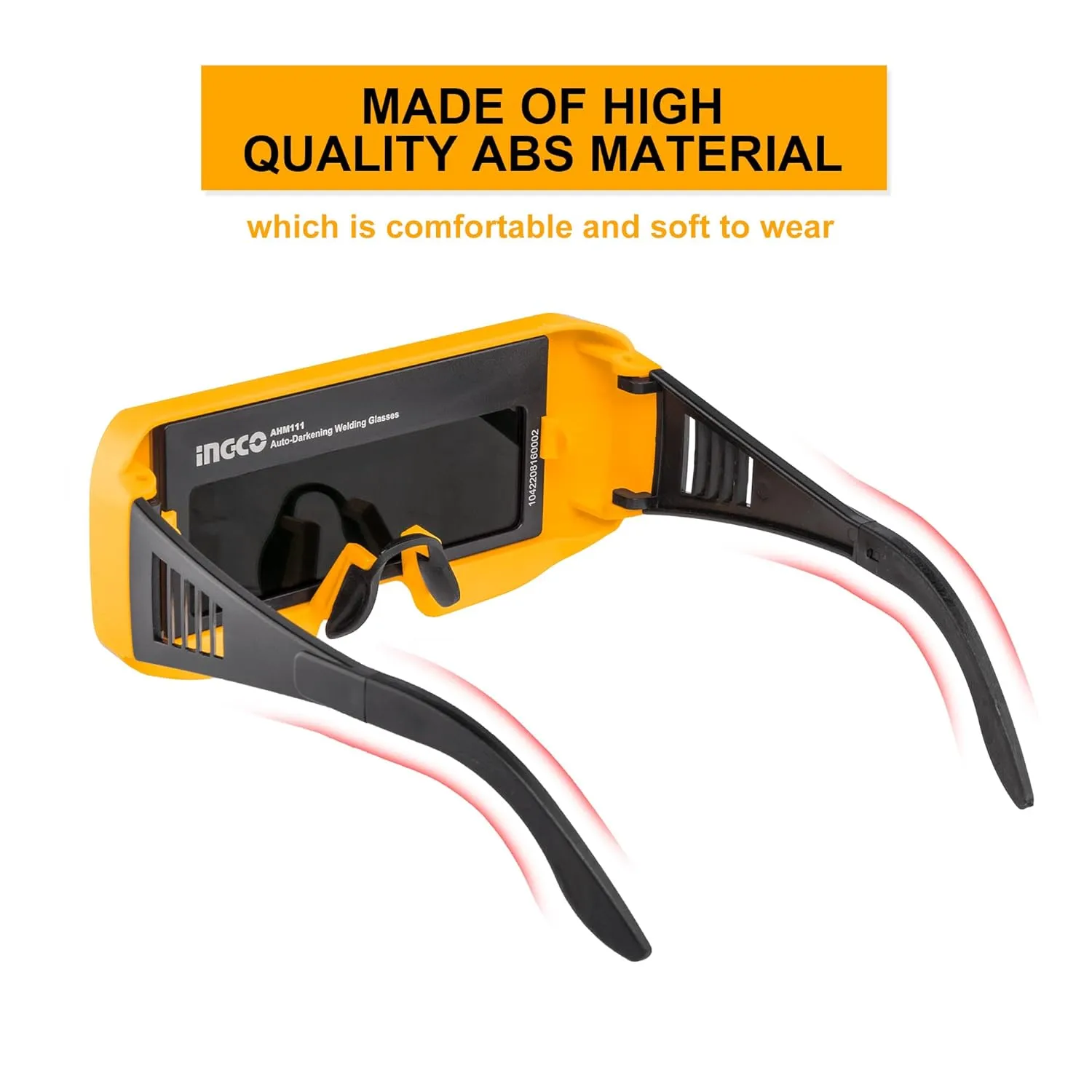 Ingco Auto-darkening Welding Glasses, 95x31mm, Up to DlN 16 UV/lR Protection, Professional Eye Protection, Solar Auto Darkening Welding Goggle Safety Eyes Goggles Mask Anti-Flog Anti-glare Goggles AHM111