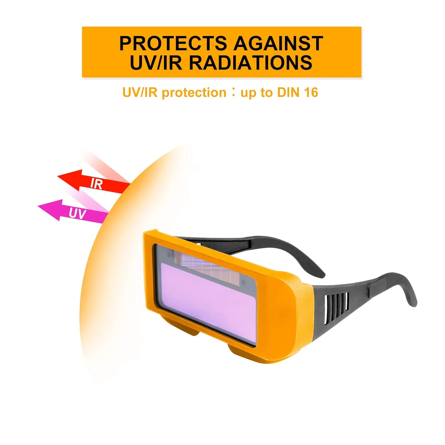 Ingco Auto-darkening Welding Glasses, 95x31mm, Up to DlN 16 UV/lR Protection, Professional Eye Protection, Solar Auto Darkening Welding Goggle Safety Eyes Goggles Mask Anti-Flog Anti-glare Goggles AHM111