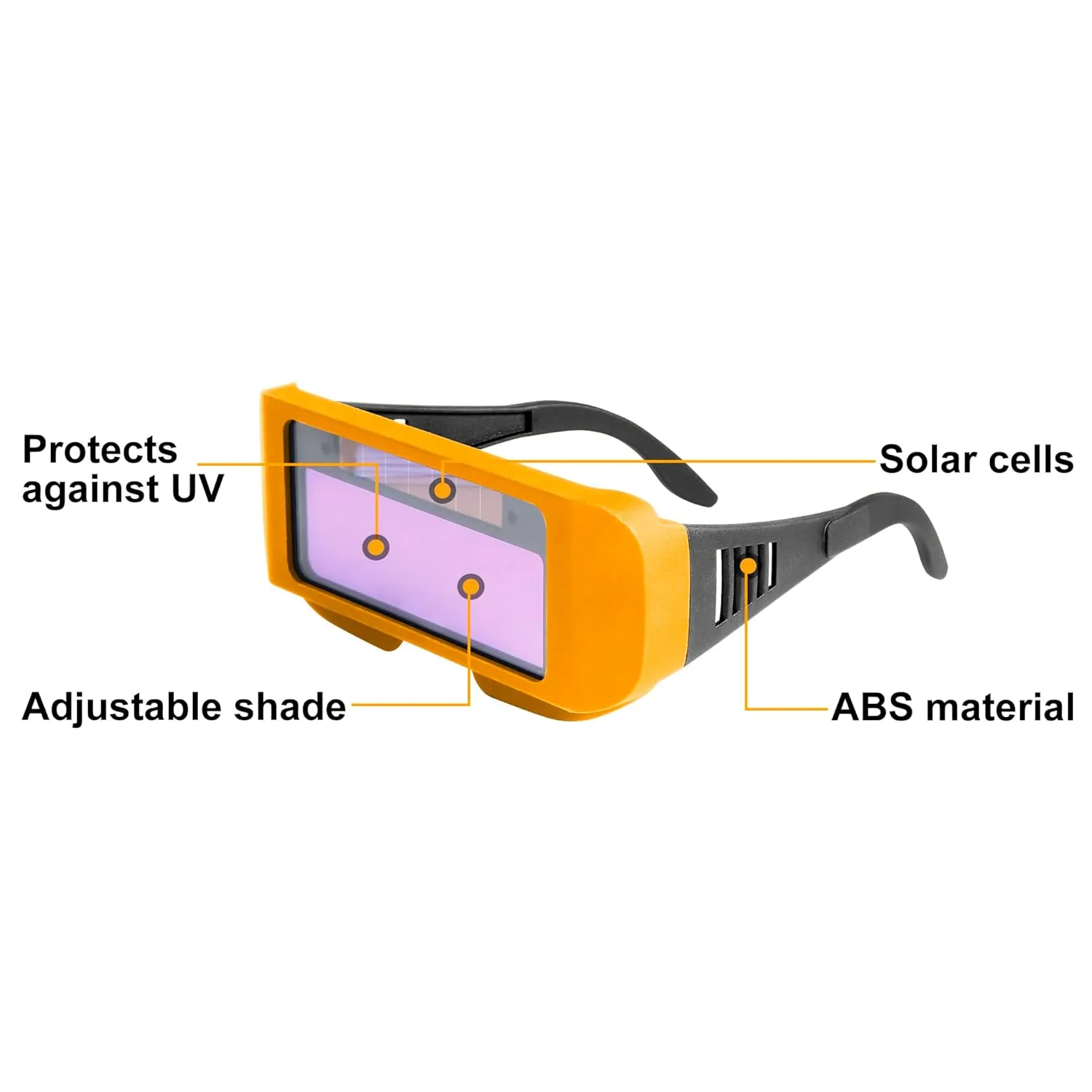 Ingco Auto-darkening Welding Glasses, 95x31mm, Up to DlN 16 UV/lR Protection, Professional Eye Protection, Solar Auto Darkening Welding Goggle Safety Eyes Goggles Mask Anti-Flog Anti-glare Goggles AHM111