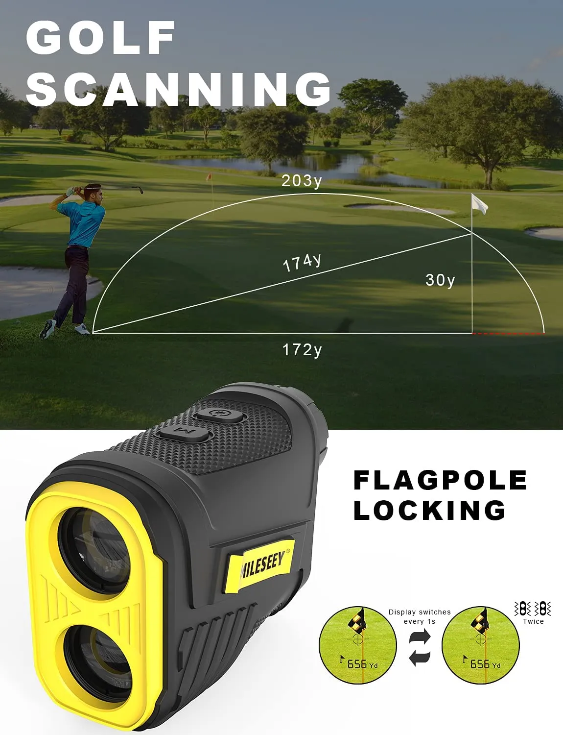 Mileseey Professional Laser Golf Rangefinder 660 Yards with Slope Compensation, ±0.55 yard Accuracy
