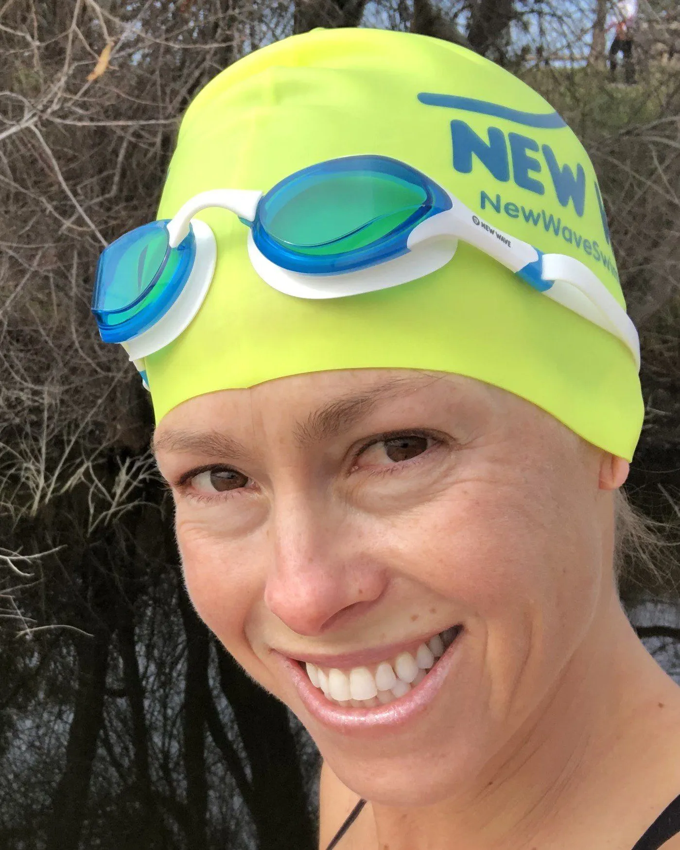 New Wave Swim Goggles - Fusion 2.0 (Blue Ice = Blue Lens in White Frame)