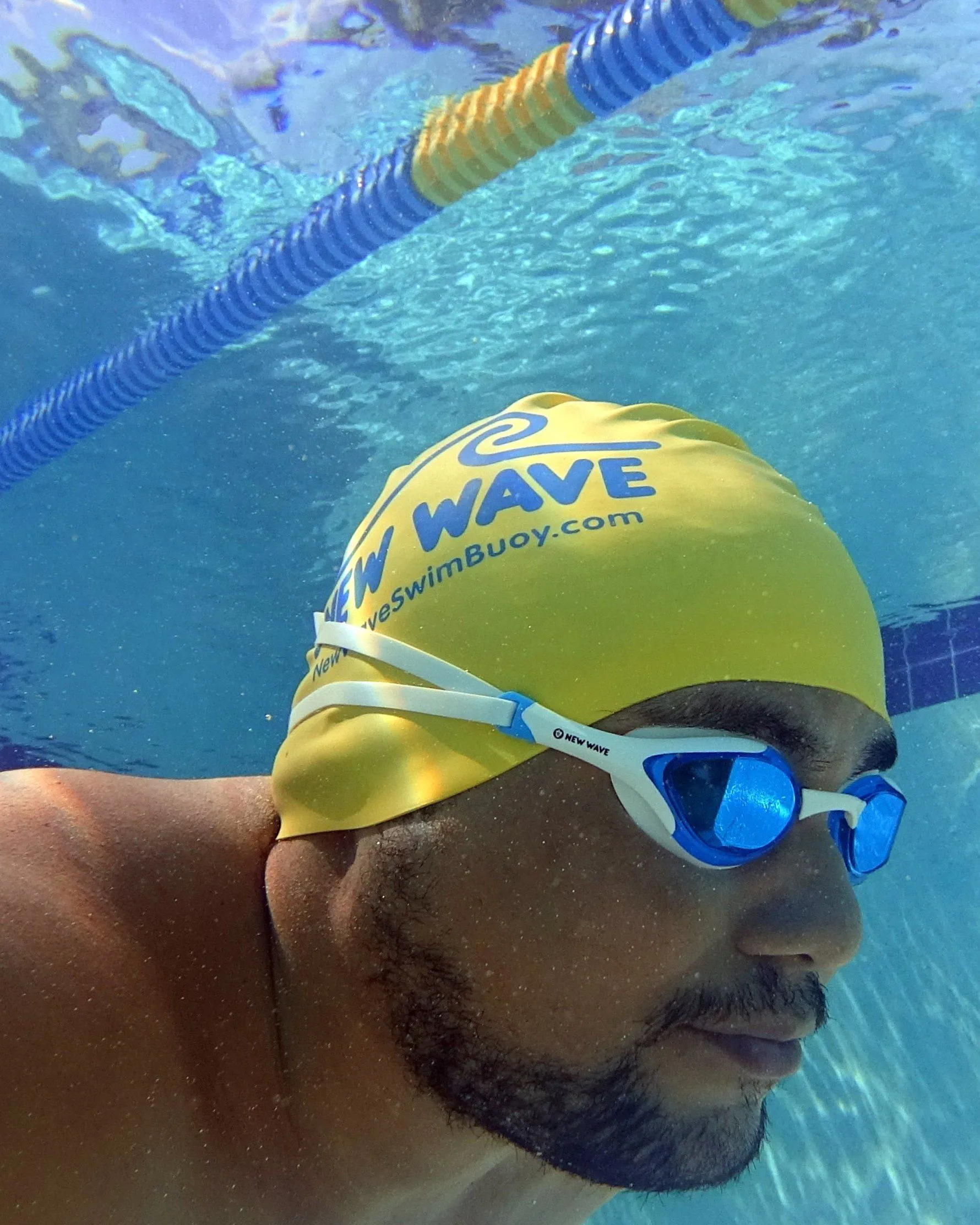 New Wave Swim Goggles - Fusion 2.0 (Blue Ice = Blue Lens in White Frame)
