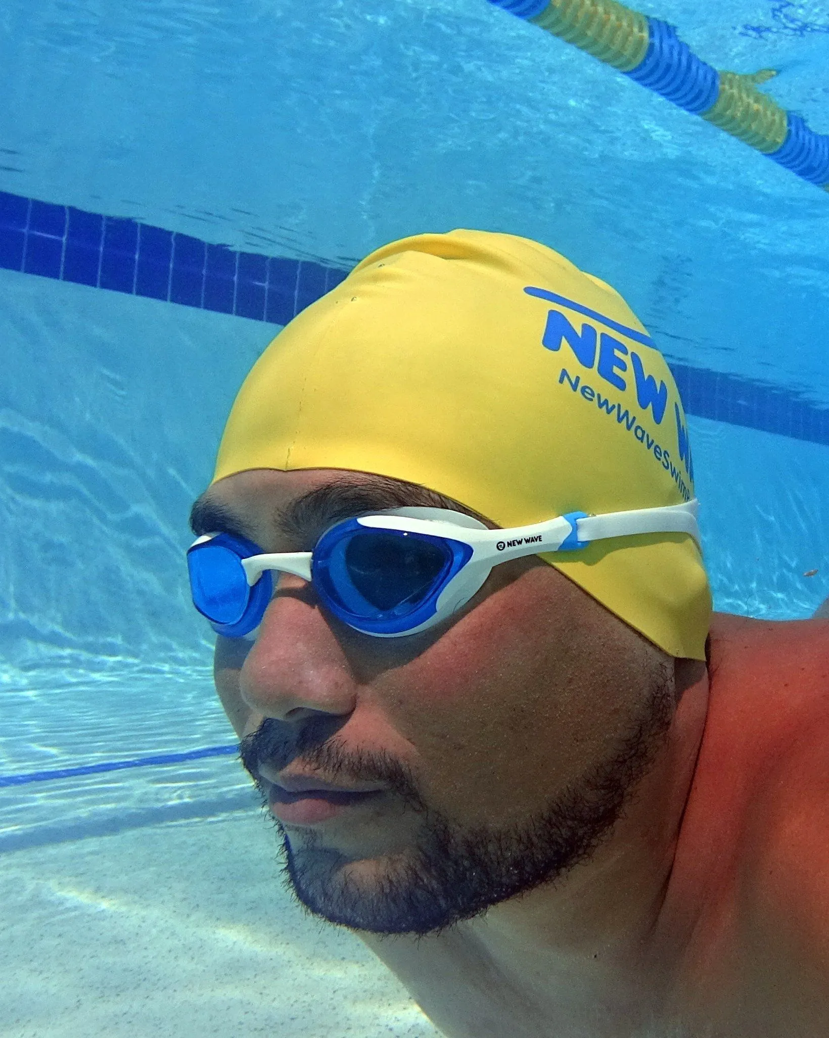 New Wave Swim Goggles - Fusion 2.0 (Blue Ice = Blue Lens in White Frame)