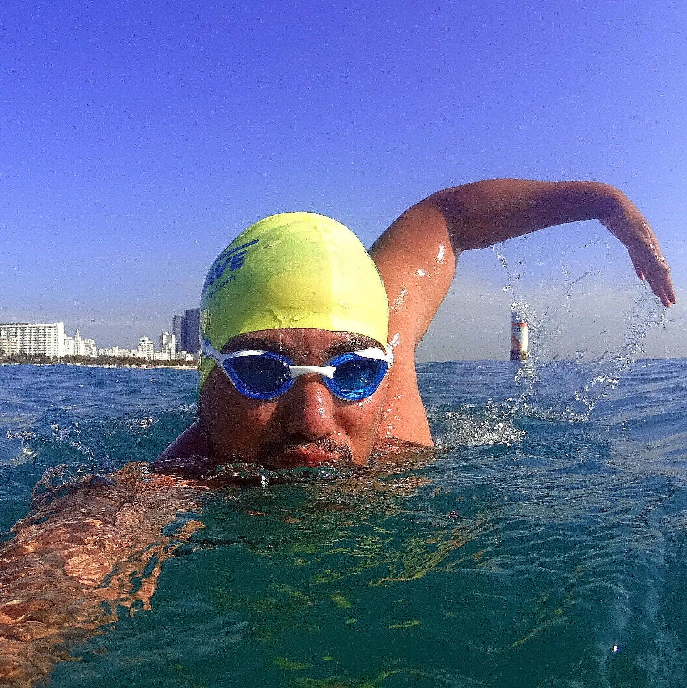 New Wave Swim Goggles - Fusion 2.0 (Blue Ice = Blue Lens in White Frame)