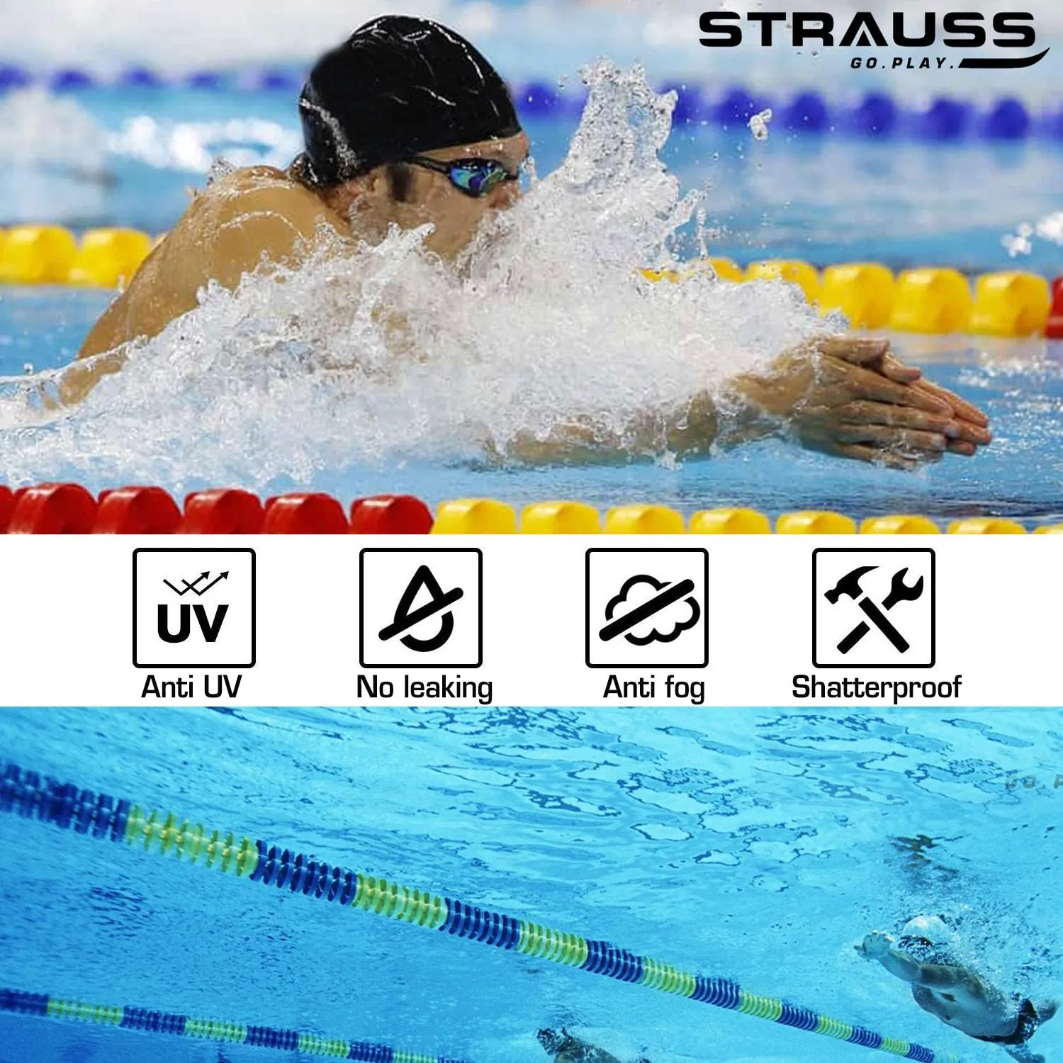 Strauss Swimming Goggles Set, (Blue), (Pack of 2)