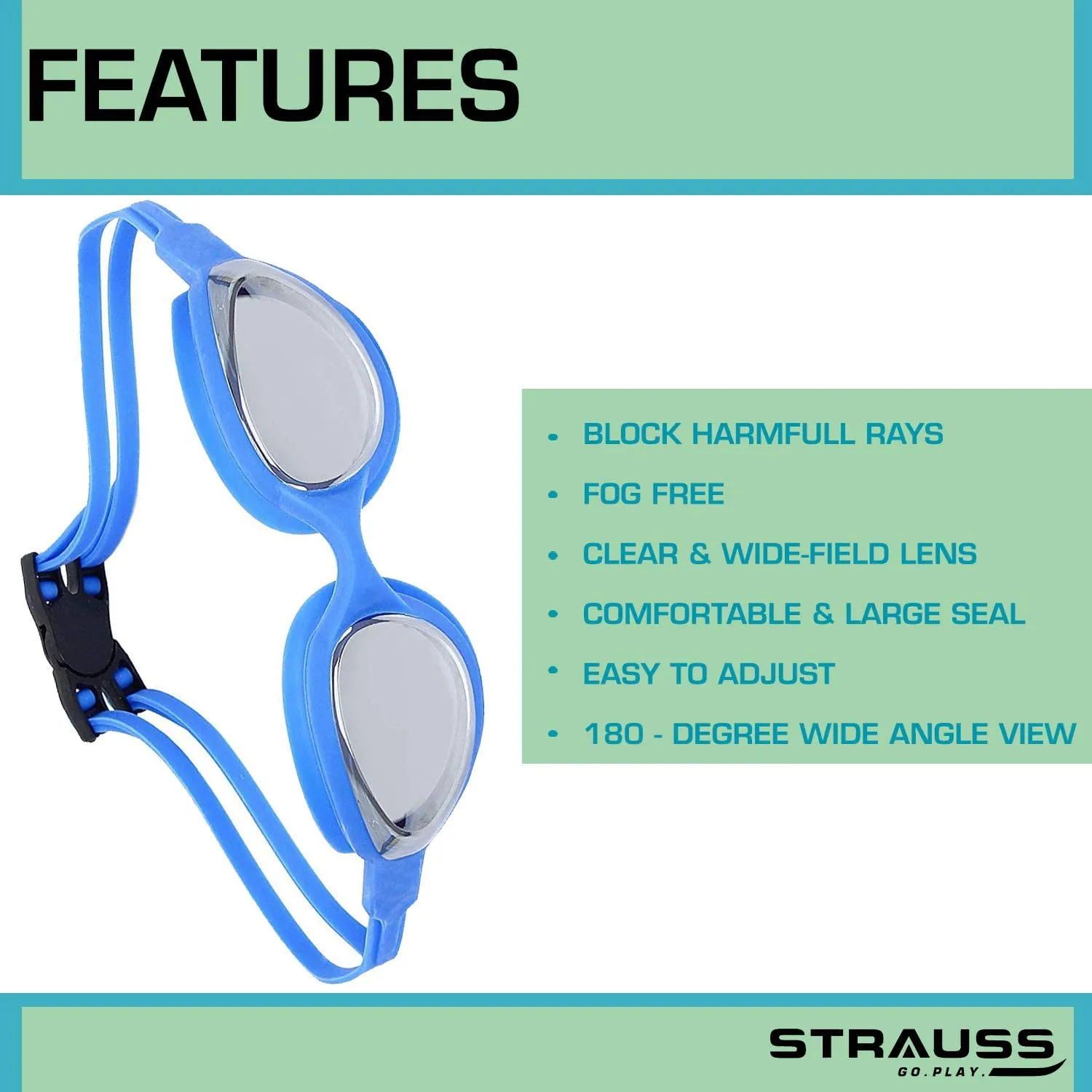 Strauss Swimming Goggles Set, (Blue), (Pack of 2)