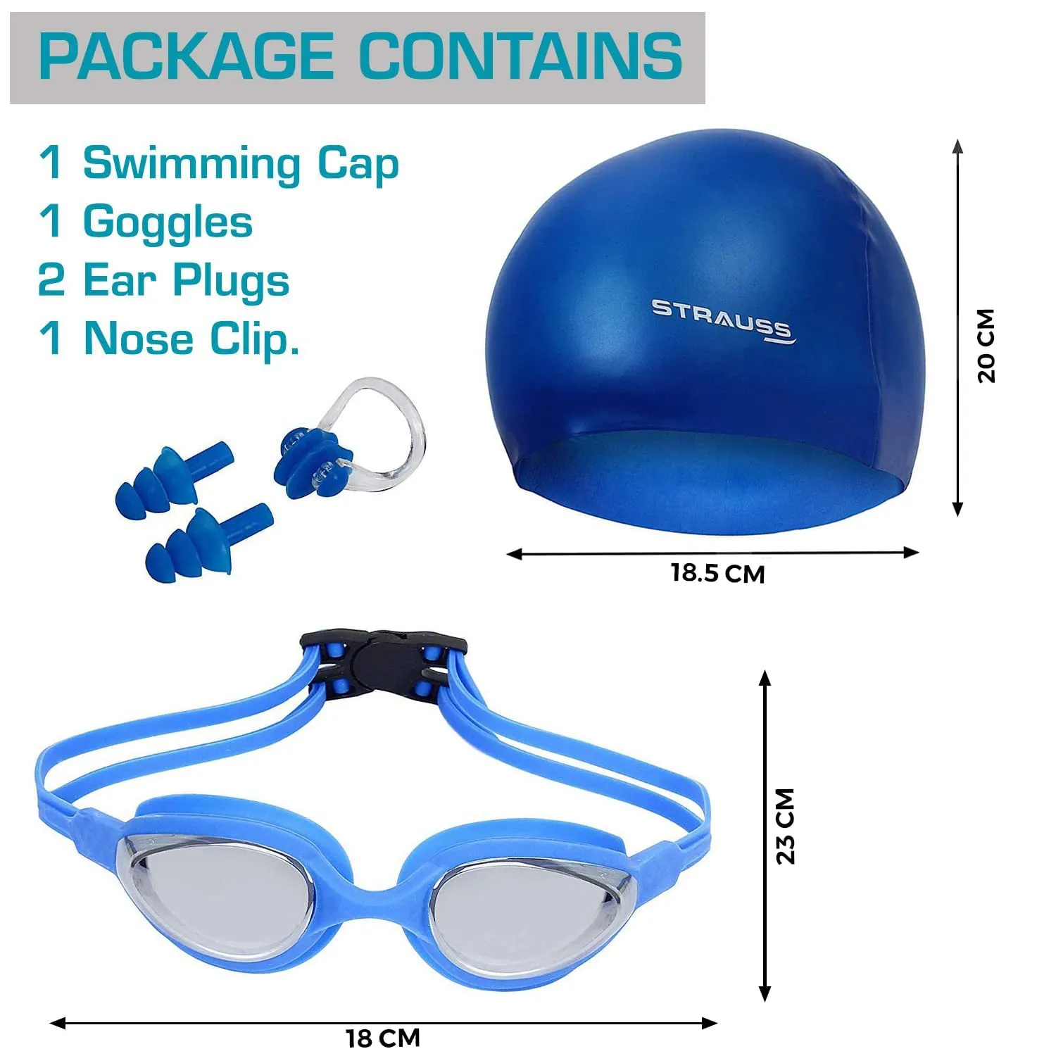 Strauss Swimming Goggles Set, (Blue), (Pack of 2)