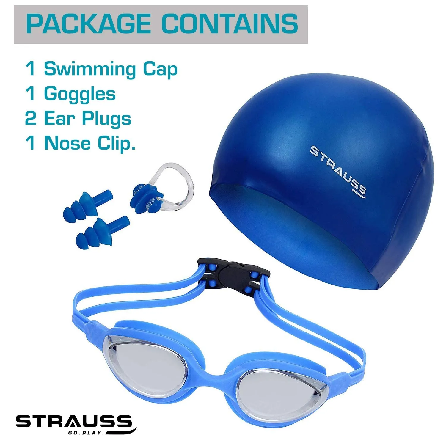 Strauss Swimming Goggles Set, (Blue), (Pack of 2)